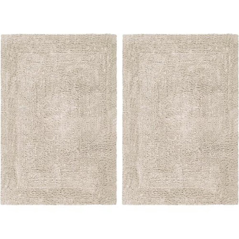 Cotton Bath Mat Set of 2 Reversible Plush Absorbent Bathroom Rug 17x24